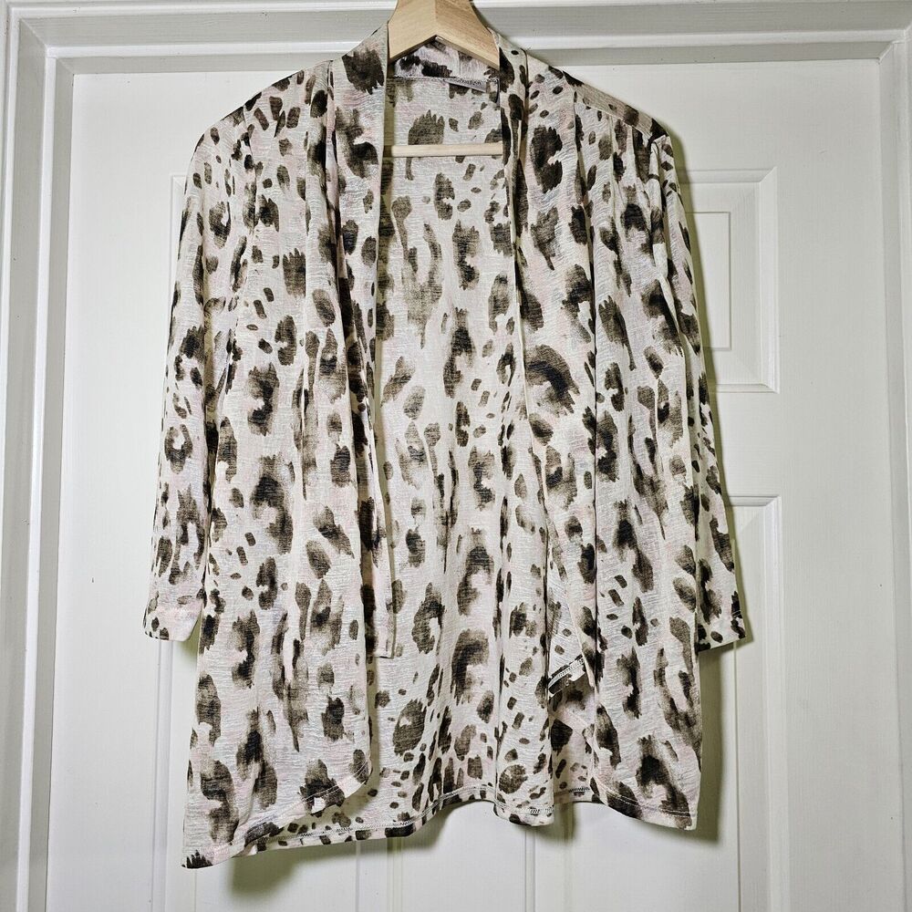 Easywear By Chico's 3/4 Sleeve Open Front Leopard Cardigan Womens 1 Medium